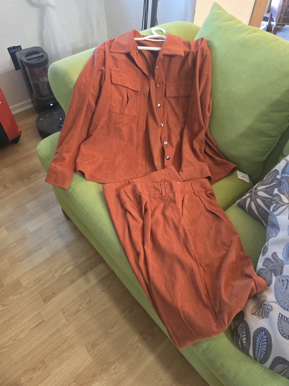 Women's Orange Corduroy Pants & Shirt Set